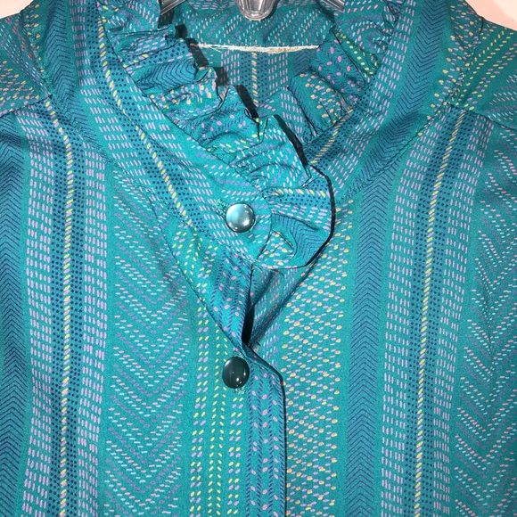 Vintage Turquoise Print Blouse, Size 1X - Picture 5 of 8